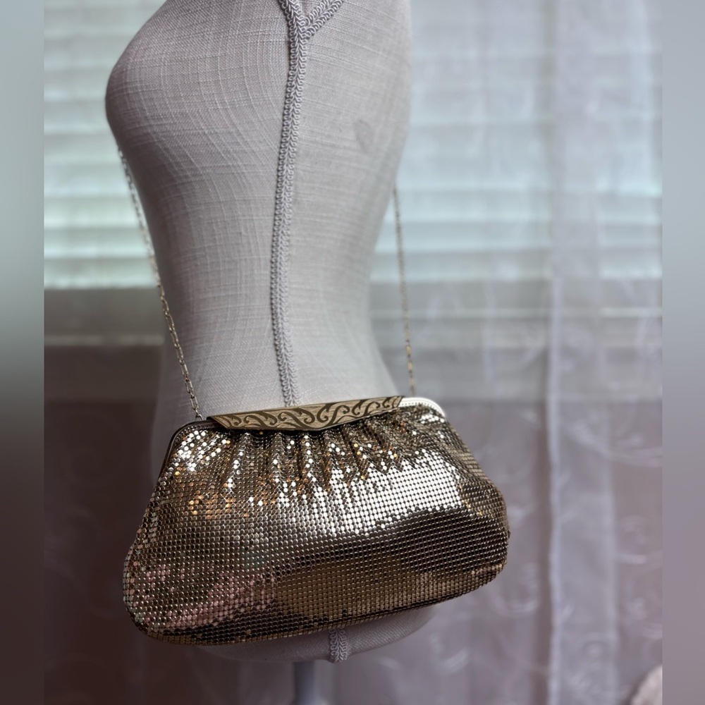 Whiting & Davis Gold Metal Mesh Crossbody Bag - Picture 2 of 14